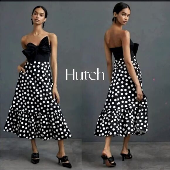 Hutch Black/White Polka Dot Bow-Tie Colorblock Maxi Dress EUC Sz 6P - Picture 1 of 11